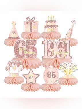 Rose Gold 65th Birthday Party Centerpiece Decorations - 3packs Unopened